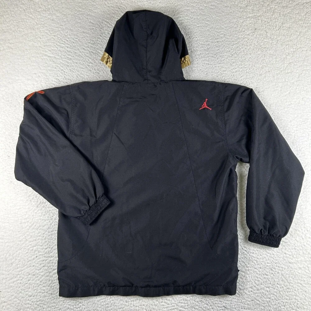 Jordan Jacket Youth Large Black Hooded Windbreaker Red Gold Jumpman Basketball